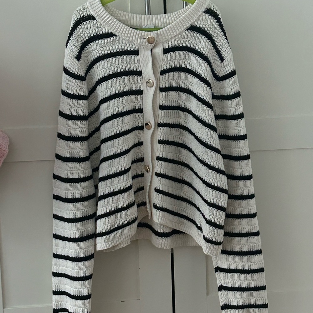 GAP Factory Black and Cream Striped Cardigan